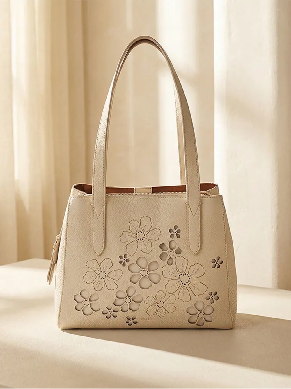 Fossil Cream Floral Cutout Tote Bag